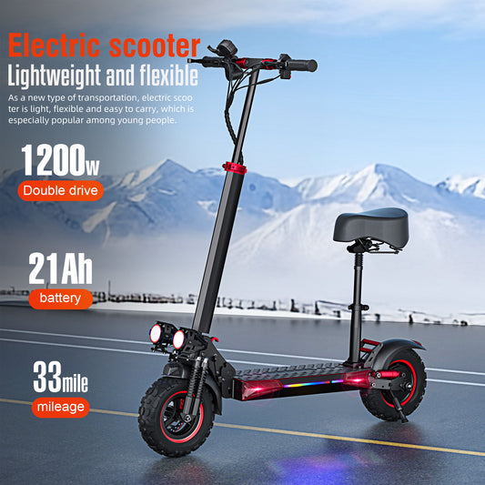 1600W Dual Suspension Electric Scooter – 60km Range, 50km/h, 11” Off-Road Tires, 48V 21Ah