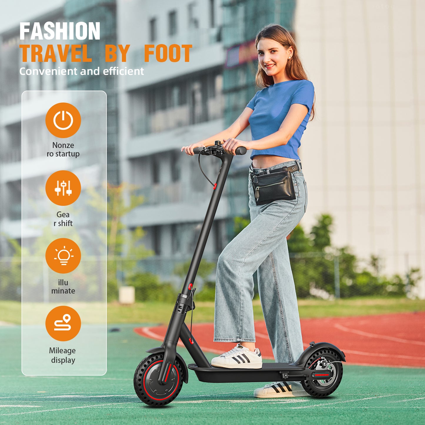 350W Electric Scooter, 36v-10.4Ah - 30km Range, Solid Tires, App Control, Disc Brakes, IP54 Water Resistant