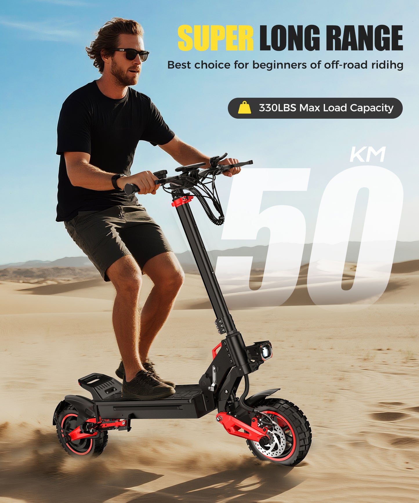 1600W Dual Suspension Electric Scooter – 50km Range, 50km/h, 11” Off-Road Tires, 48V 18Ah