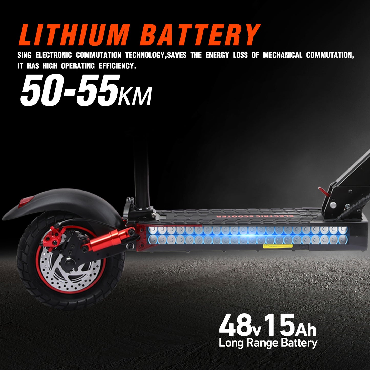 800W Rear-Wheel Drive Electric Scooter – 55km Range, 45km/h, 10” Off-Road Tires, IPX5